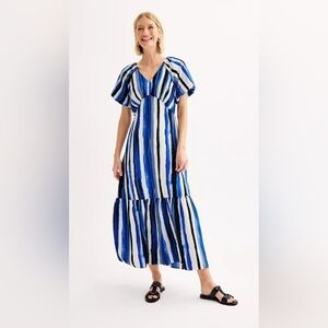 Nine West Blue and Black Striped Maxi Dress